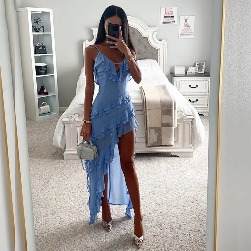 Elegant V-Neck Ruffled Slim Maxi Dress for Every Occasion - Image 3