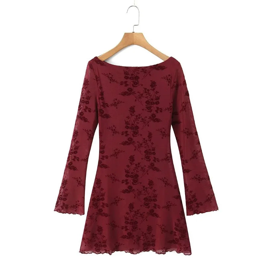 Floral Lace Mini Dress with Full Sleeves for Women - Image 14