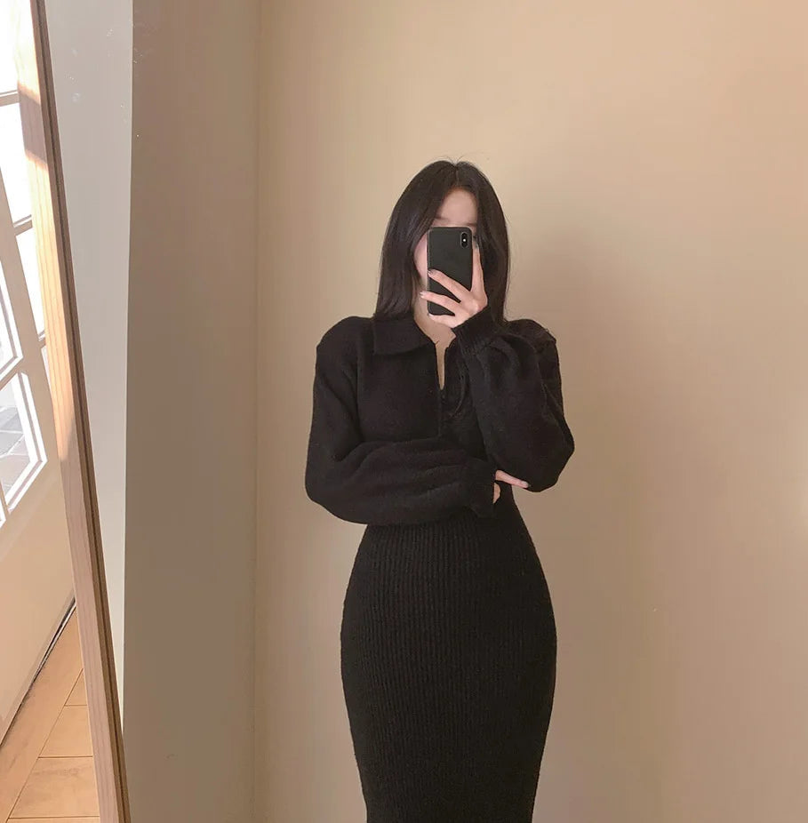 Elegant Vintage Knitted Midi Dresses for Women - Image 17
