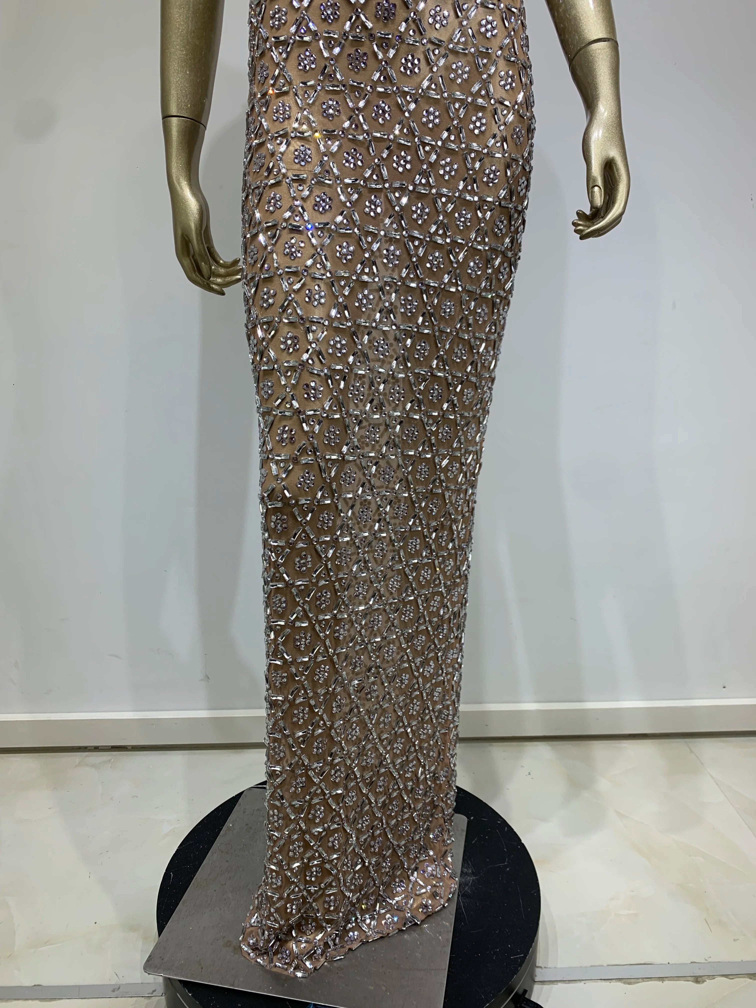 Elegant Sheer Maxi Dress with Crystal Diamonds for Parties - Image 7