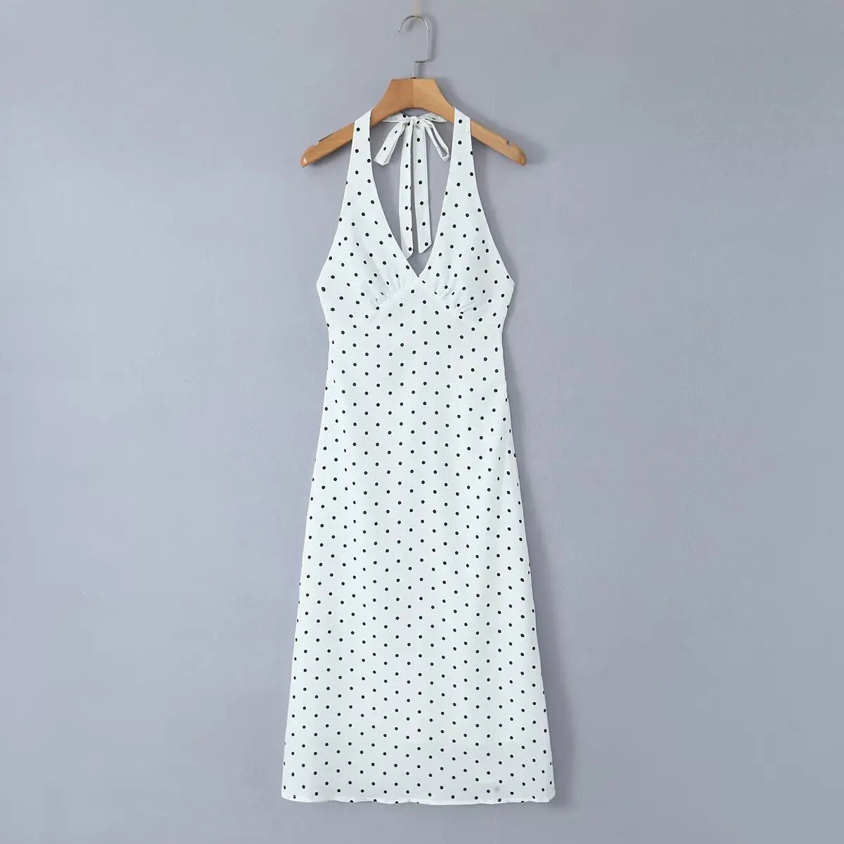 Vintage Polka Dot Halter Dress - Backless A-line Style - Image 8