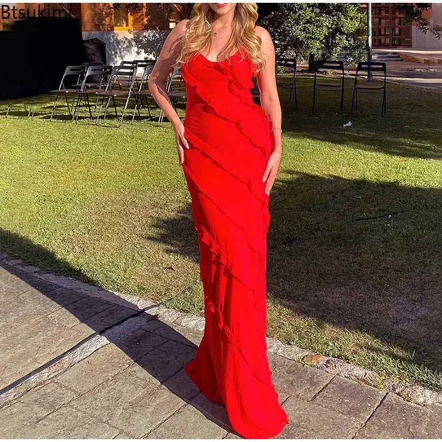 Elegant Women's Ruffle Chiffon Maxi Dress for Summer Events - Image 8