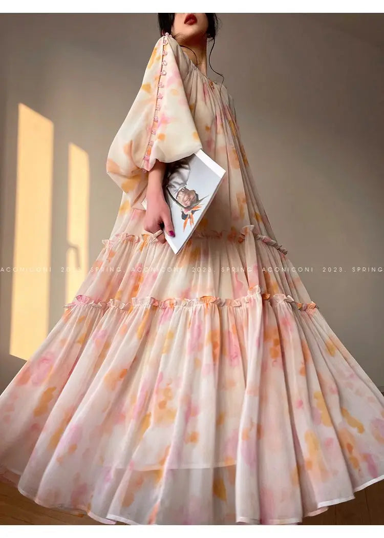 Elegant Beaded Long Sleeve Lantern Dress for Summer Parties - Image 13