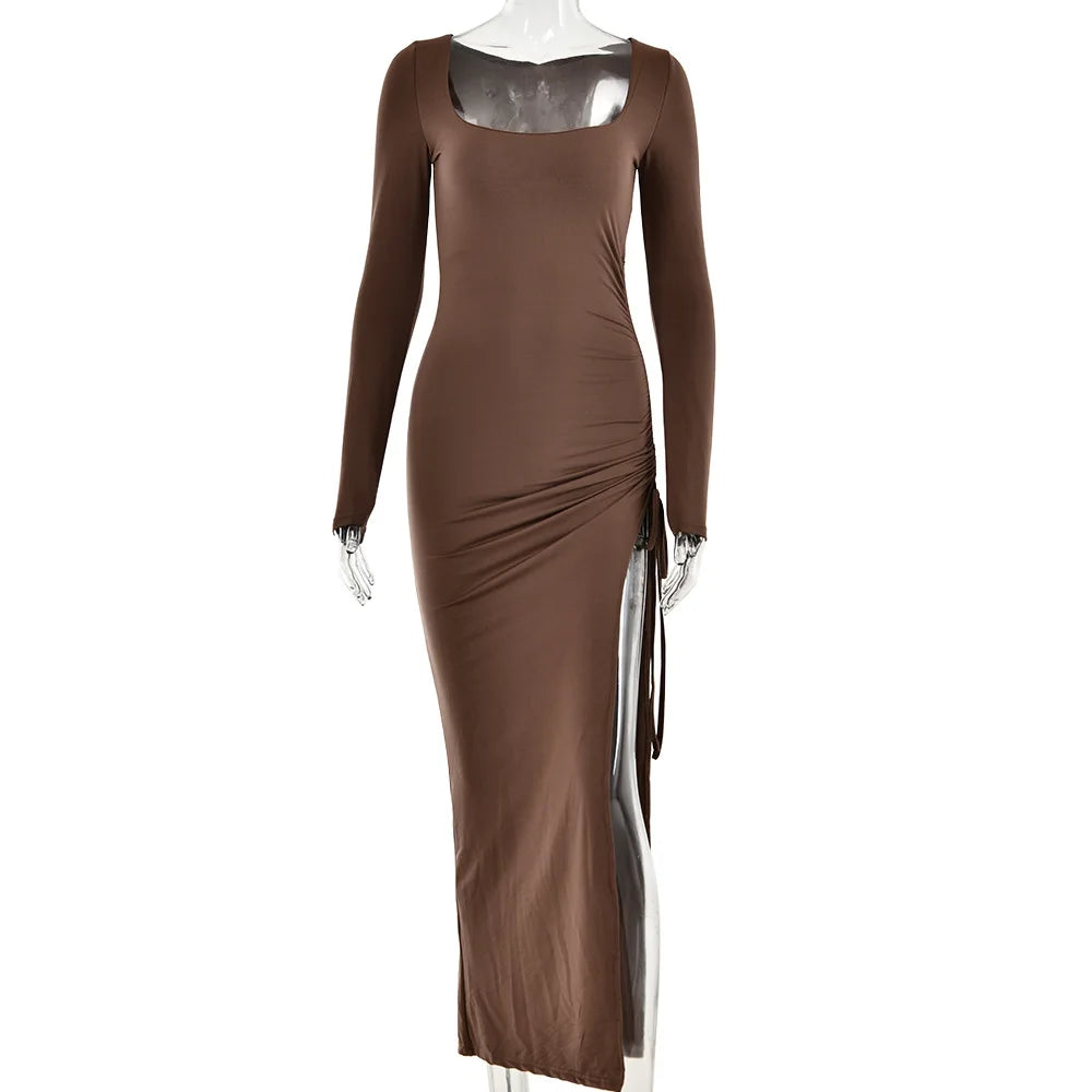 Elegant Long Sleeve High Split Maxi Dress for Women - Image 16