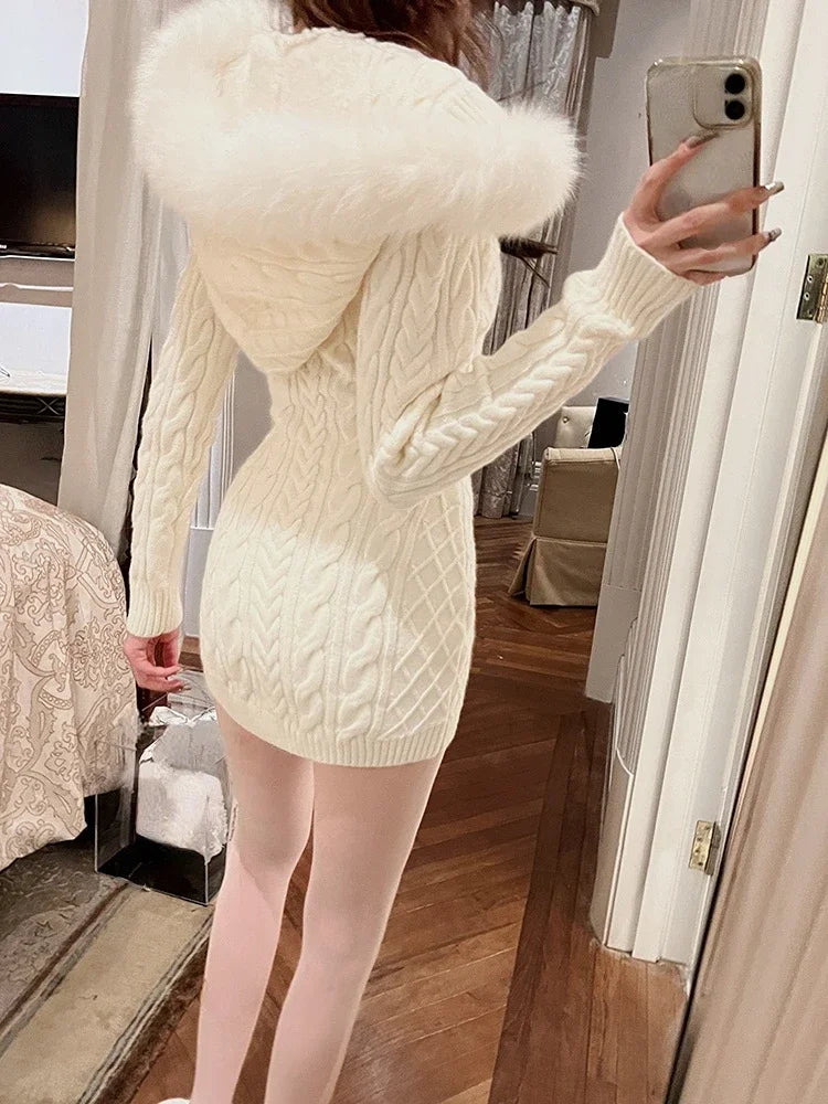 Cozy Hooded Knitted Mini Dress for Women - Image 8