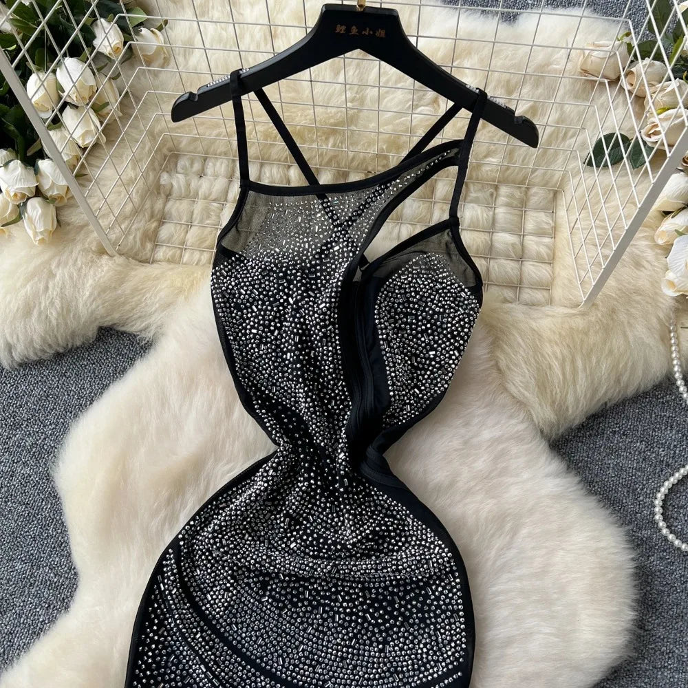 Elegant Rhinestone Cut-Out Slip Dress for Summer Events - Image 4