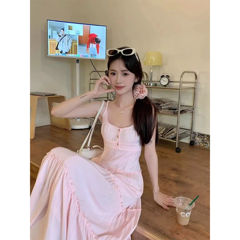 Summer Sweet Pink Maxi Dress with Ruffles for Women - Image 5