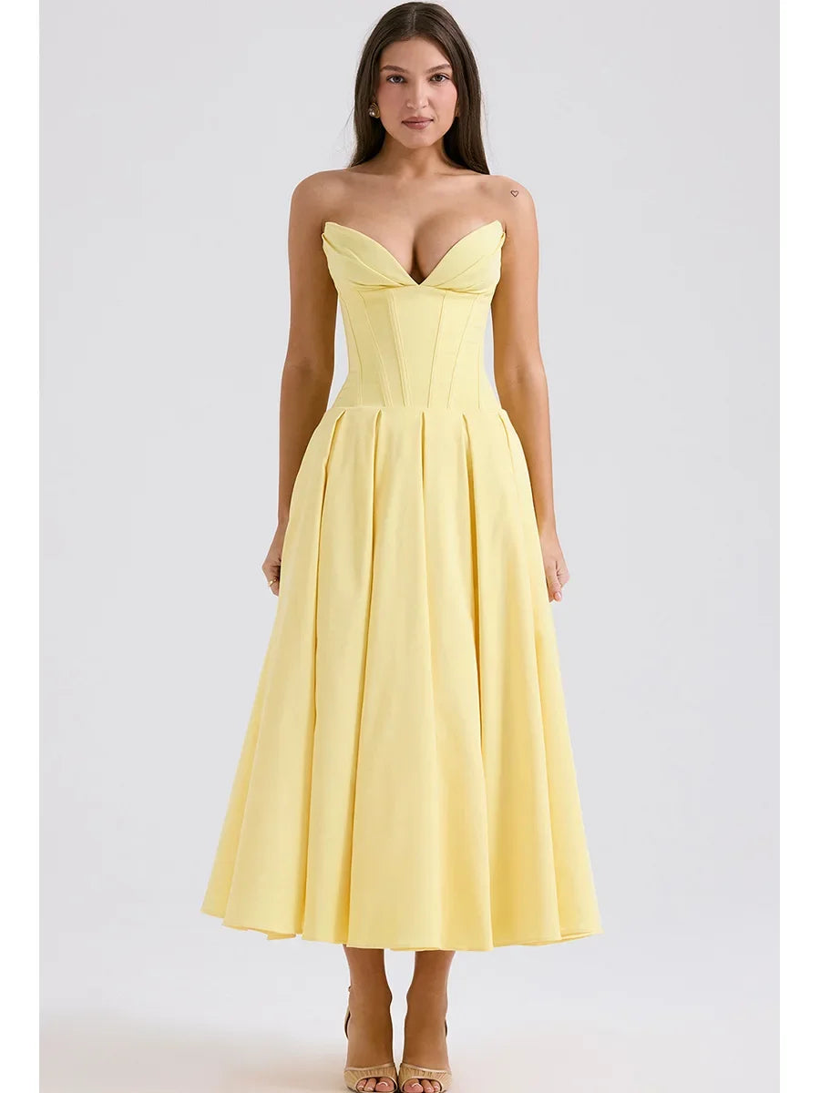 Elegant Yellow Strapless Bodycon Dress for Formal Occasions - Image 9