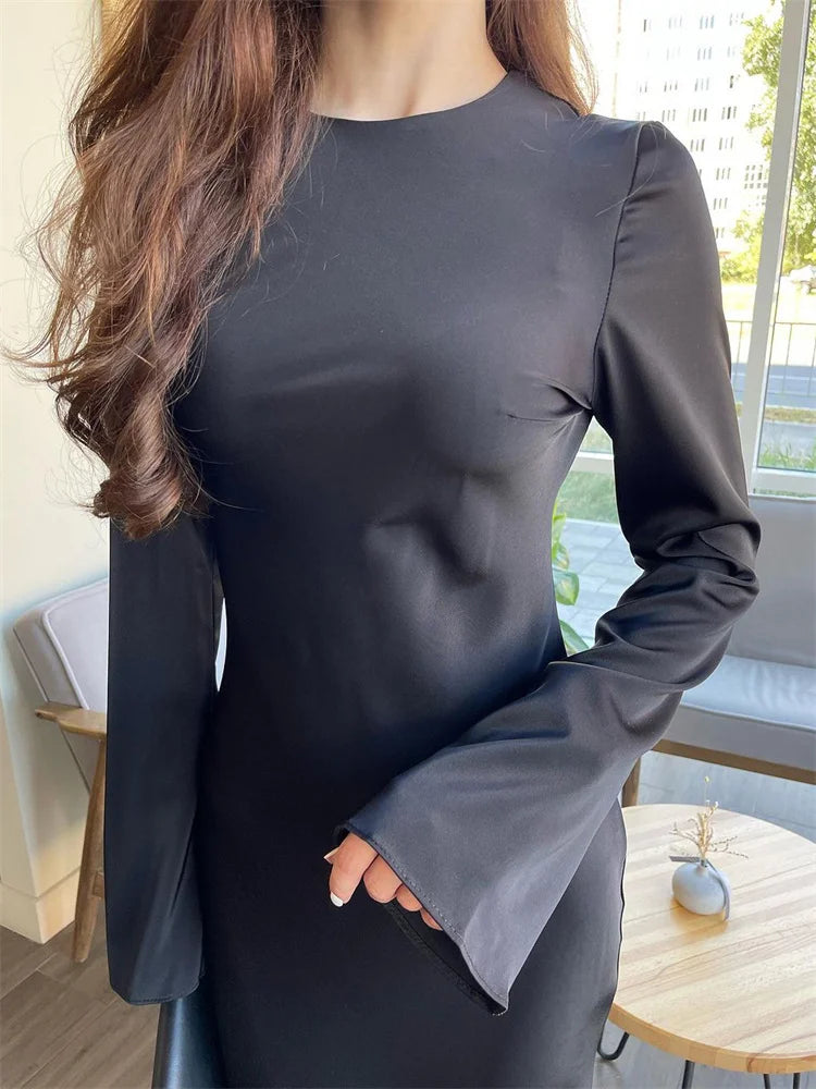 Elegant Long Sleeve Satin Maxi Dress for Women - Image 30