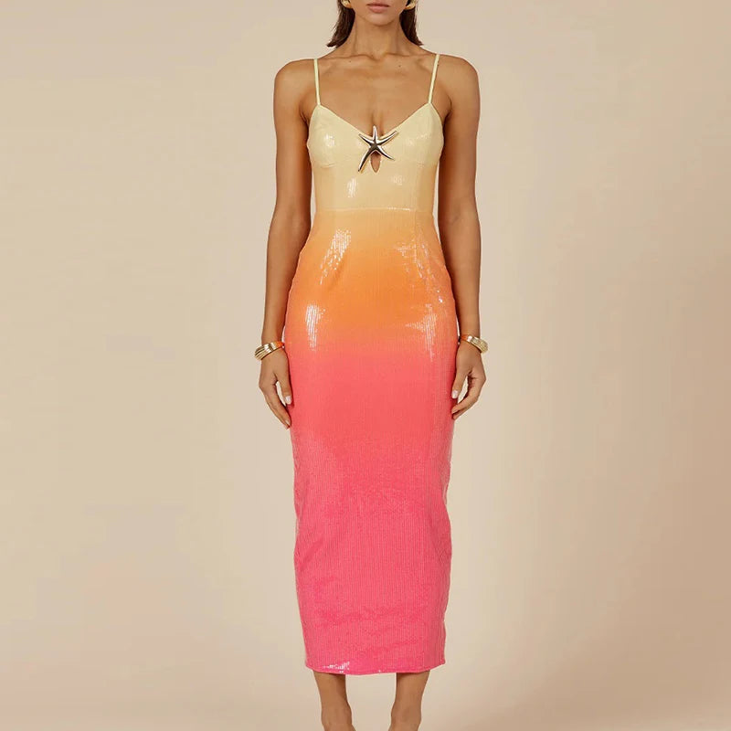 Elegant Sleeveless Sequin Split Dress for Summer Parties