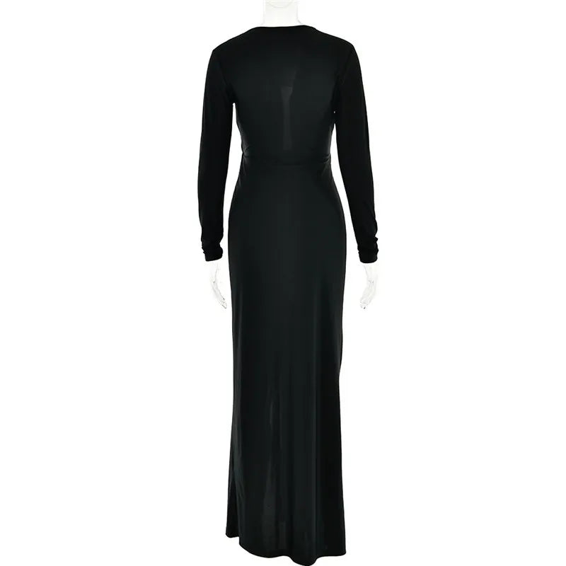 Elegant Deep V Neck Long Sleeve Maxi Dress for Women - Image 24