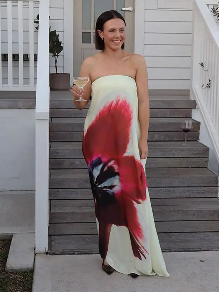 Floral Strapless Loose Maxi Dress for Women - Image 3