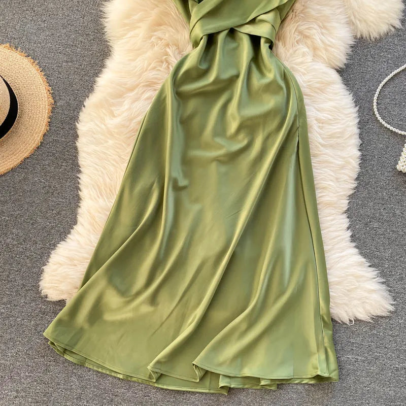 Elegant Backless Lace-up A-line Summer Slip Dress - Image 36