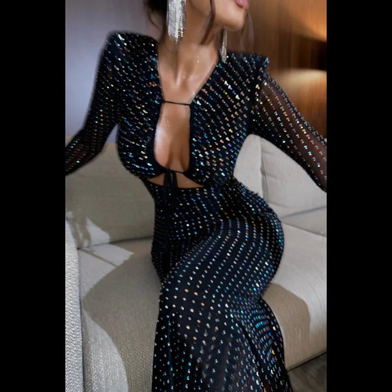 Sexy Hollow Out Glitter Maxi Dress for Clubs - Image 29