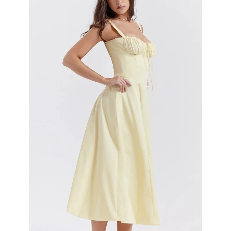 Elegant Summer Sling Dress with Pleated Hem and Slit - Image 33