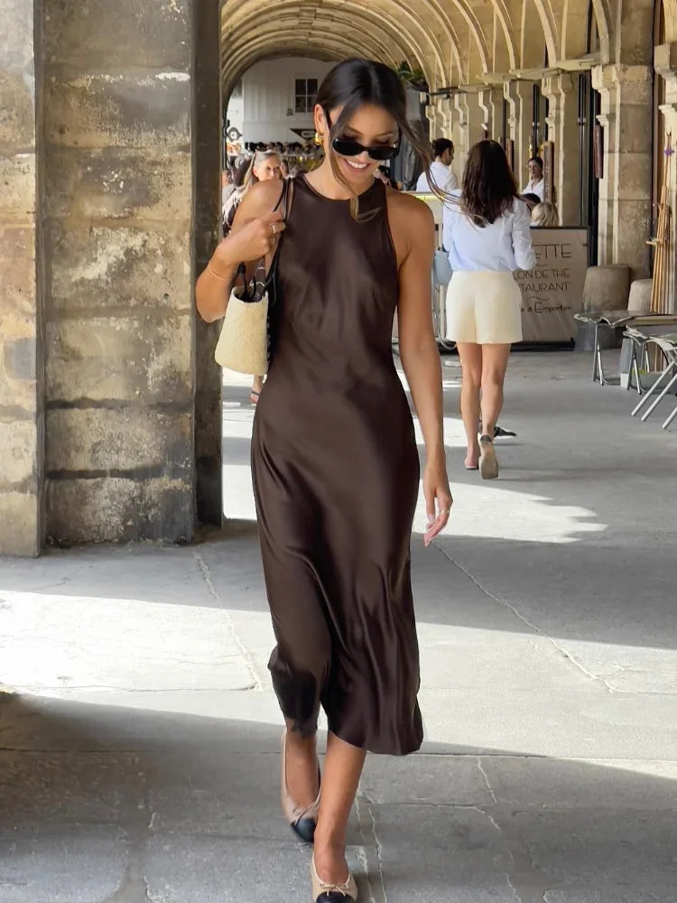 Elegant Satin Midi Dress for Stylish Women