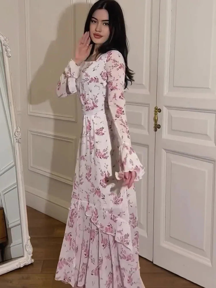 Summer Floral Chiffon Ruffle Dress with High Waist - Image 5