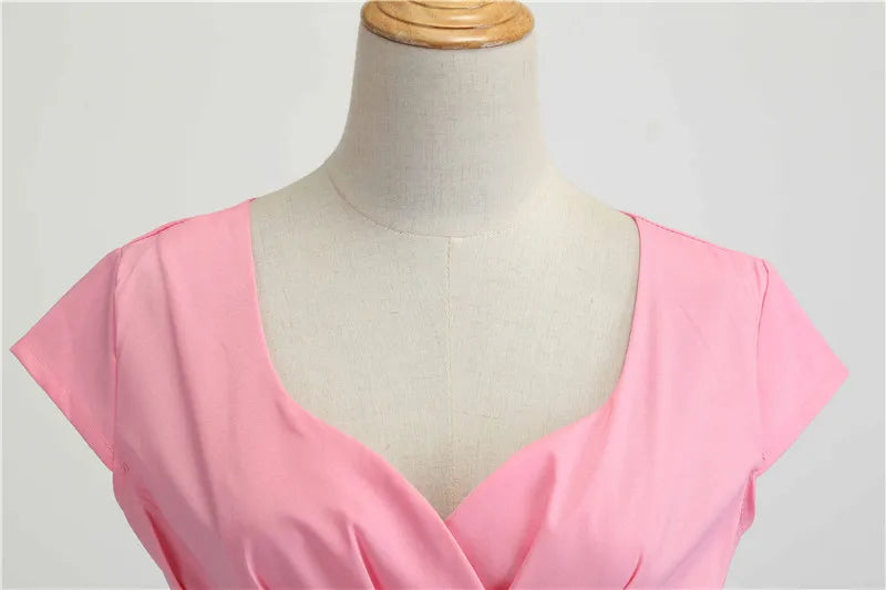 Elegant Pink V-Neck Midi Swing Dress for Women - Image 21