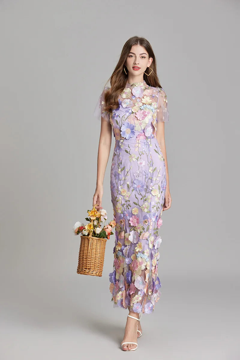 Embroidered 3D Flower Mesh Waist Bag & Dress Collection - Image 15