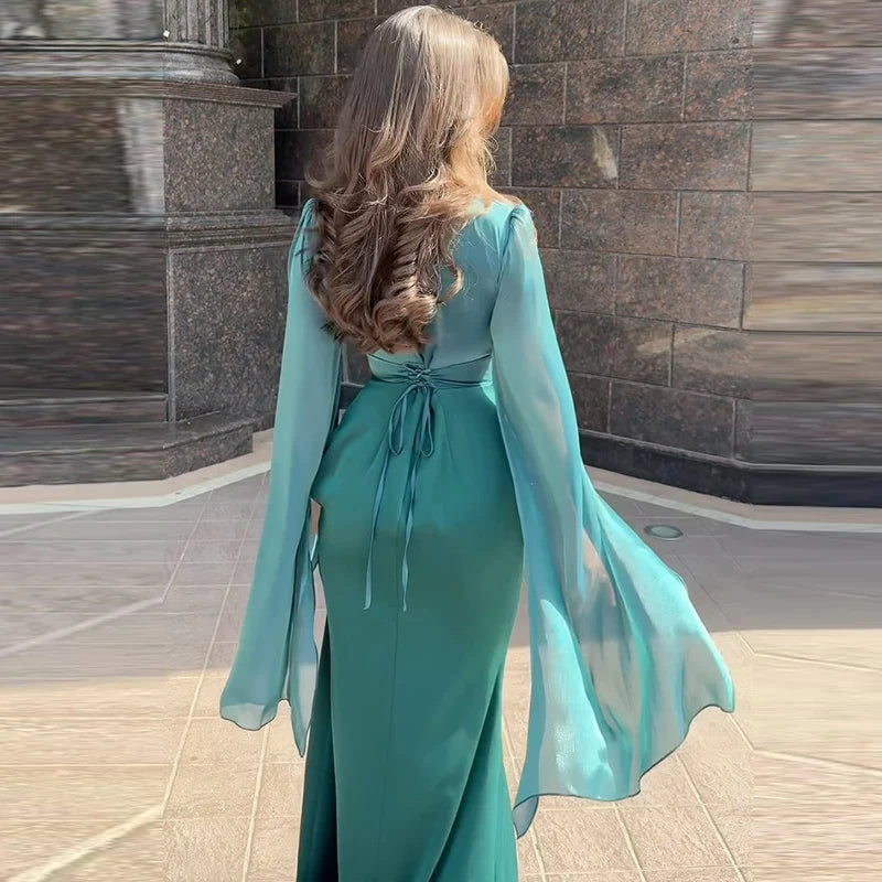 Elegant Satin Solid Robe Dress with Batwing Sleeves - Image 19