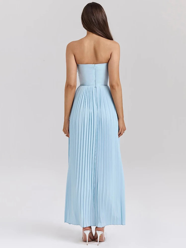 Chic Off-Shoulder Backless Pleated Maxi Dress for Women - Image 7