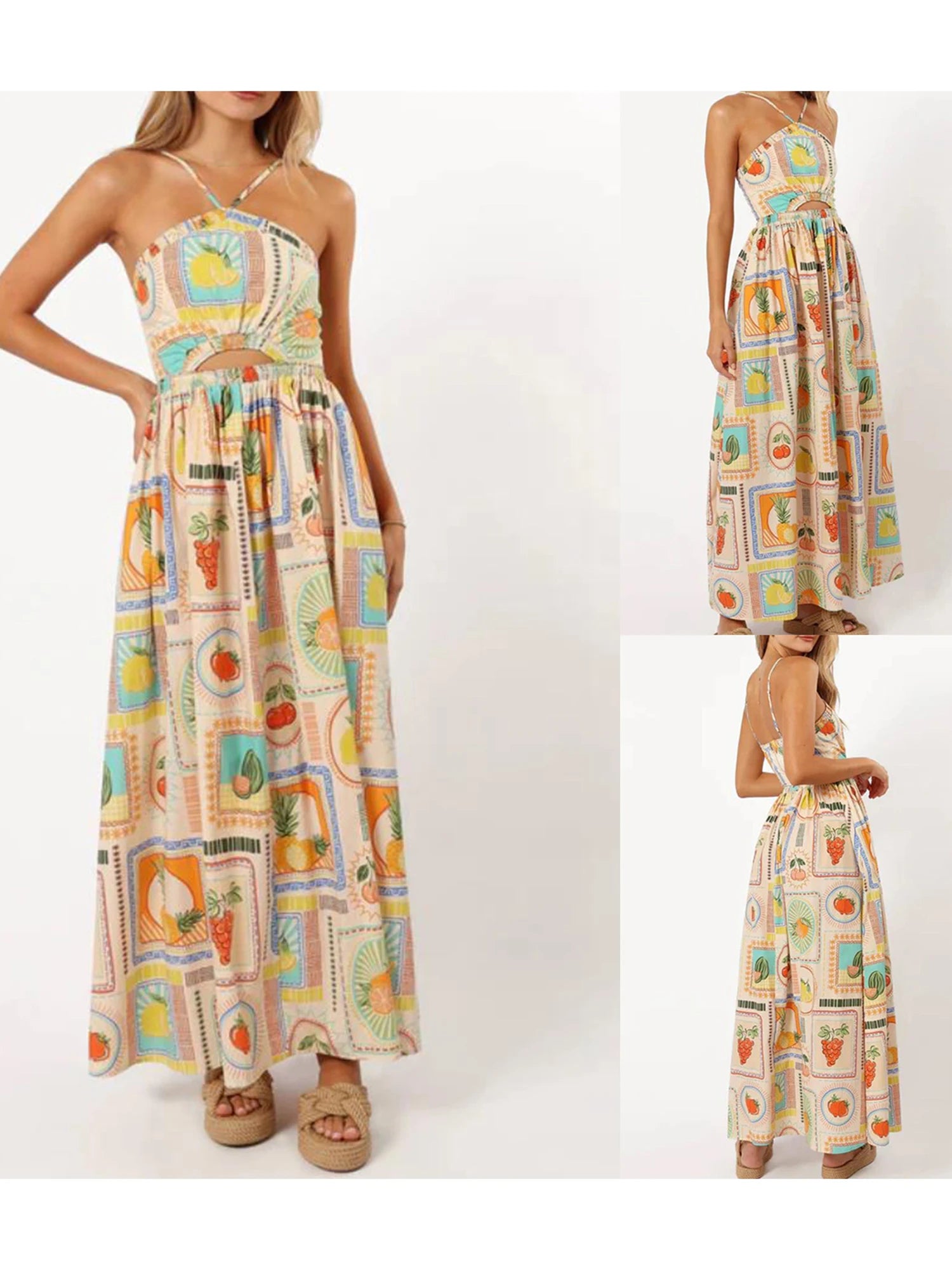 Floral Print Spaghetti Strap A-Line Summer Dress - Image 10