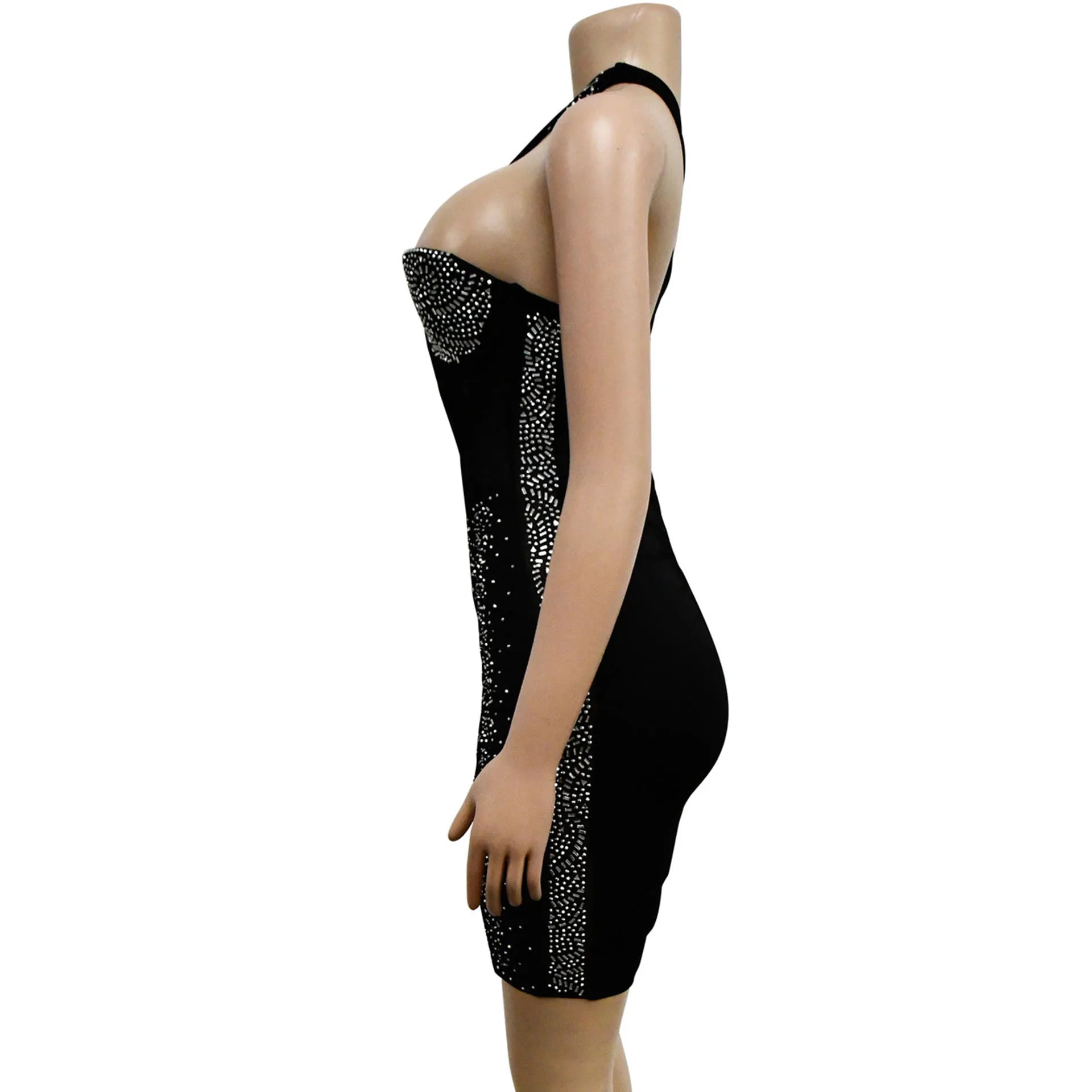 Sheer Rhinestone Mesh Mini Dress for Effortless Party Elegance - Image 12
