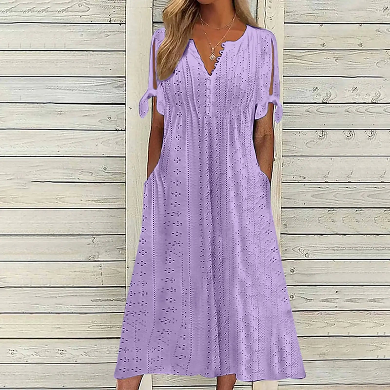 Summer Women's Sexy V-Neck Lace-Up Mid-Length Dress - Image 19