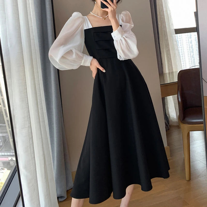 Elegant High Waist Chiffon Black Dress for Women - Image 3