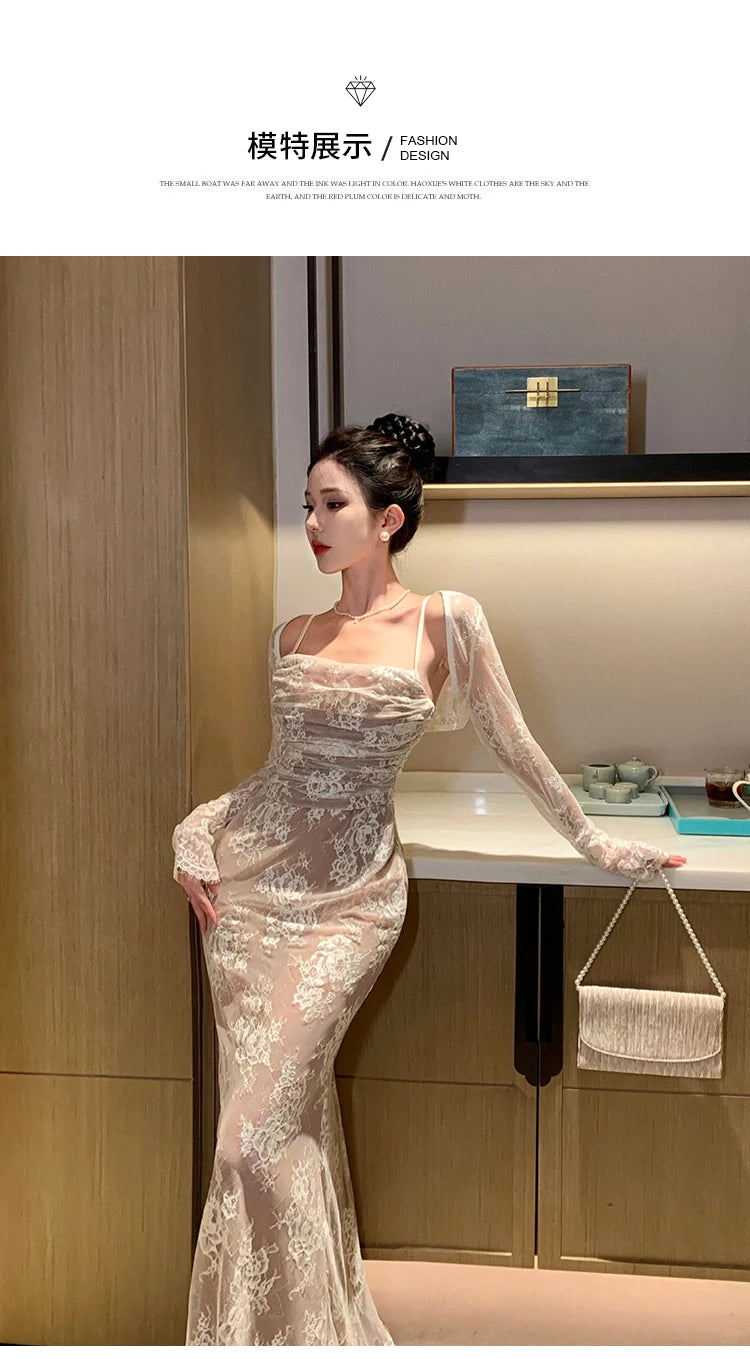 Elegant White Lace Mermaid Dress for Weddings & Events - Image 8
