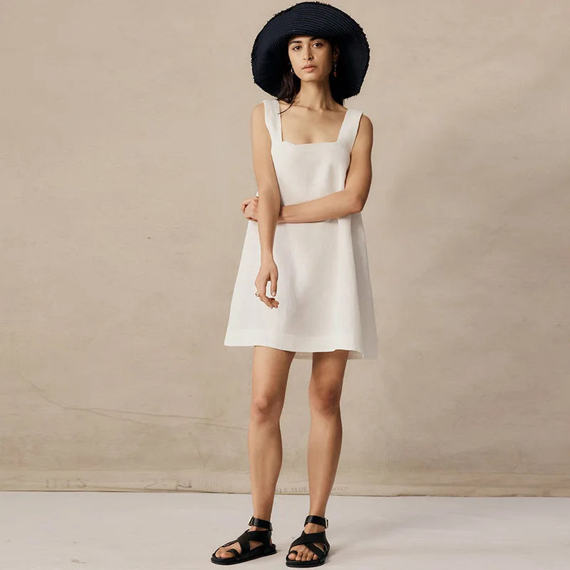 Vintage Cotton Linen Sleeveless Mini Dress for Summer Parties - Image 3