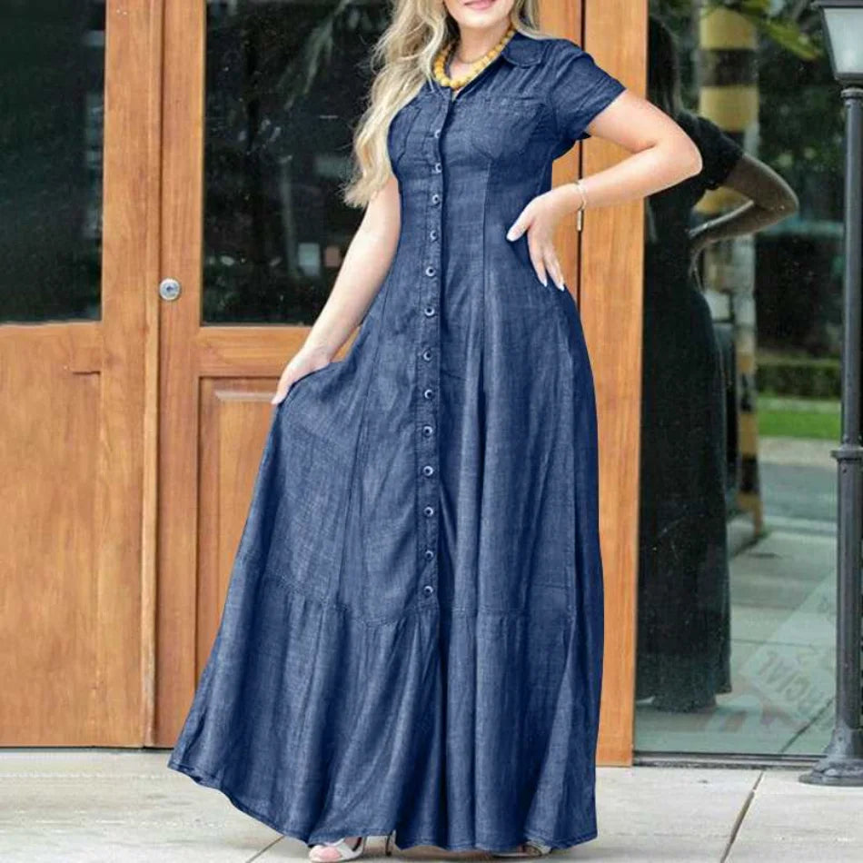 Elegant Summer Cowboy Dress with Button Design for Women - Image 10