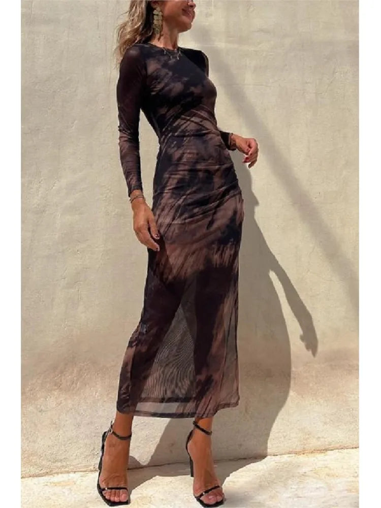 Chic Long Sleeve Mesh Dress for Women - Spring & Autumn - Image 7