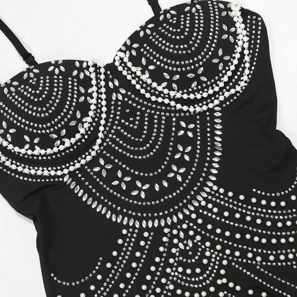 Sexy Strapless Maxi Dress with Rhinestones and Pearls - Image 4