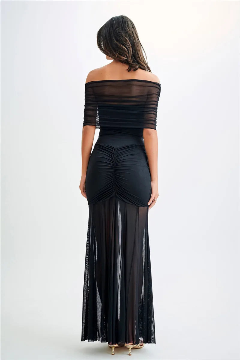 Elegant Off-Shoulder Ruched Maxi Dress for Summer Events - Image 27