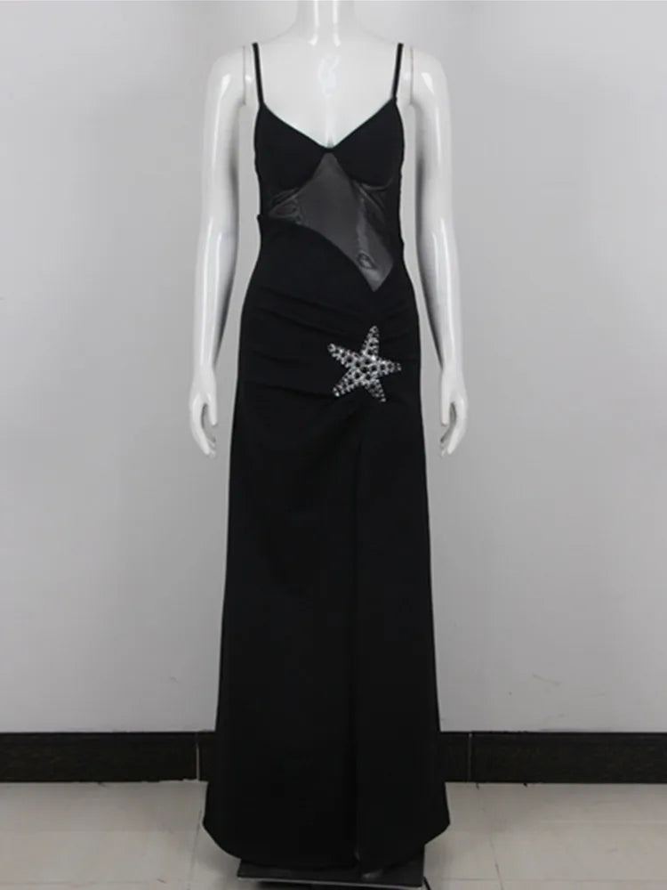 Elegant V Neck Black Split Maxi Dress for Summer Parties - Image 6
