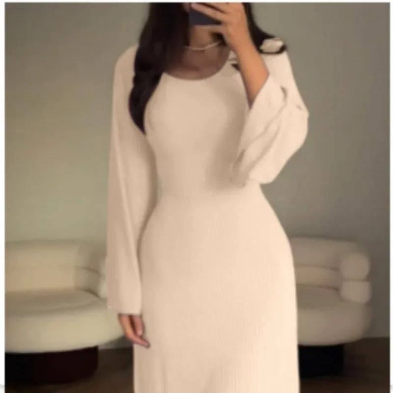 Elegant Vintage U Neck Long Sleeve Maxi Dress for Women - Image 7