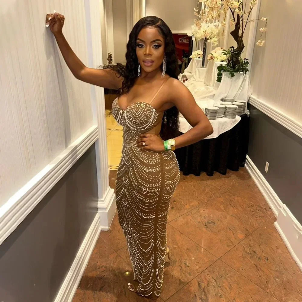 Sexy Strapless Maxi Dress with Rhinestones and Pearls - Image 22