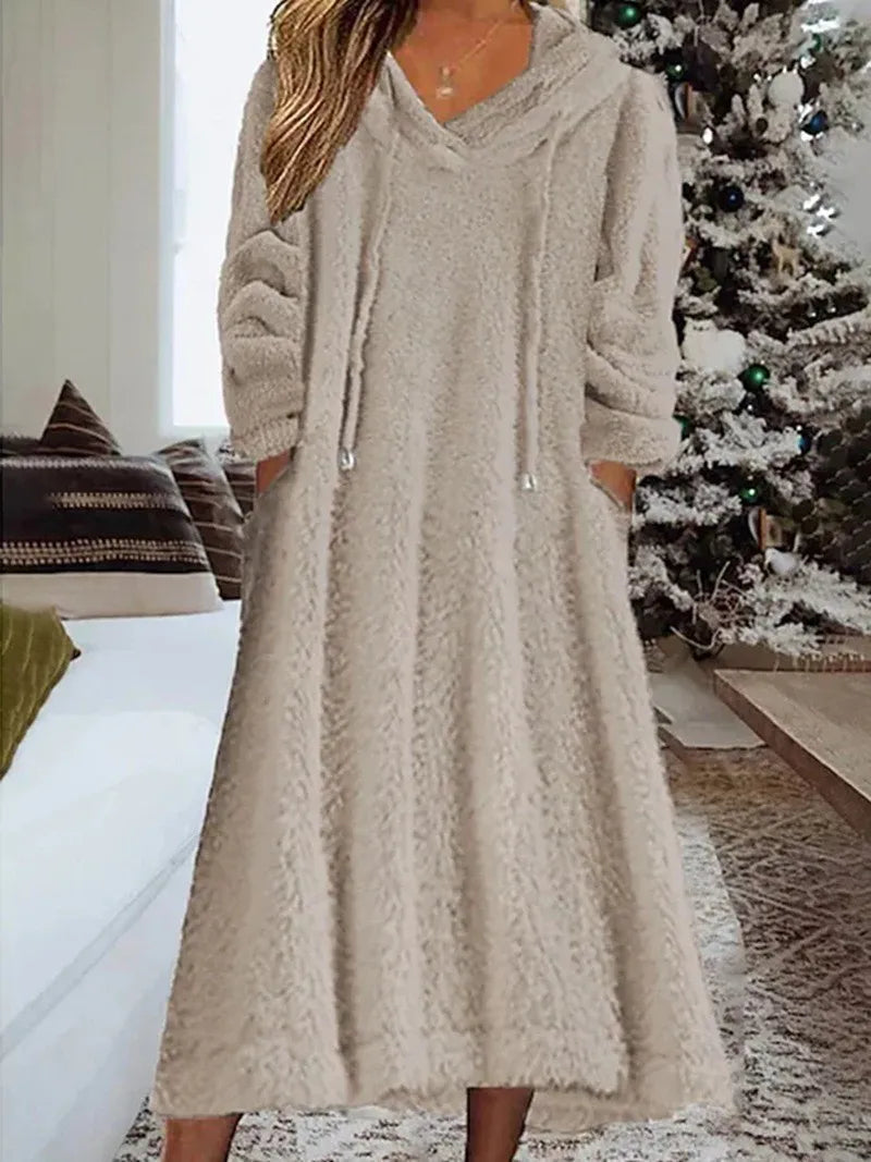 Cozy Plush Hooded Long Sleeve Dress for Women - Image 9
