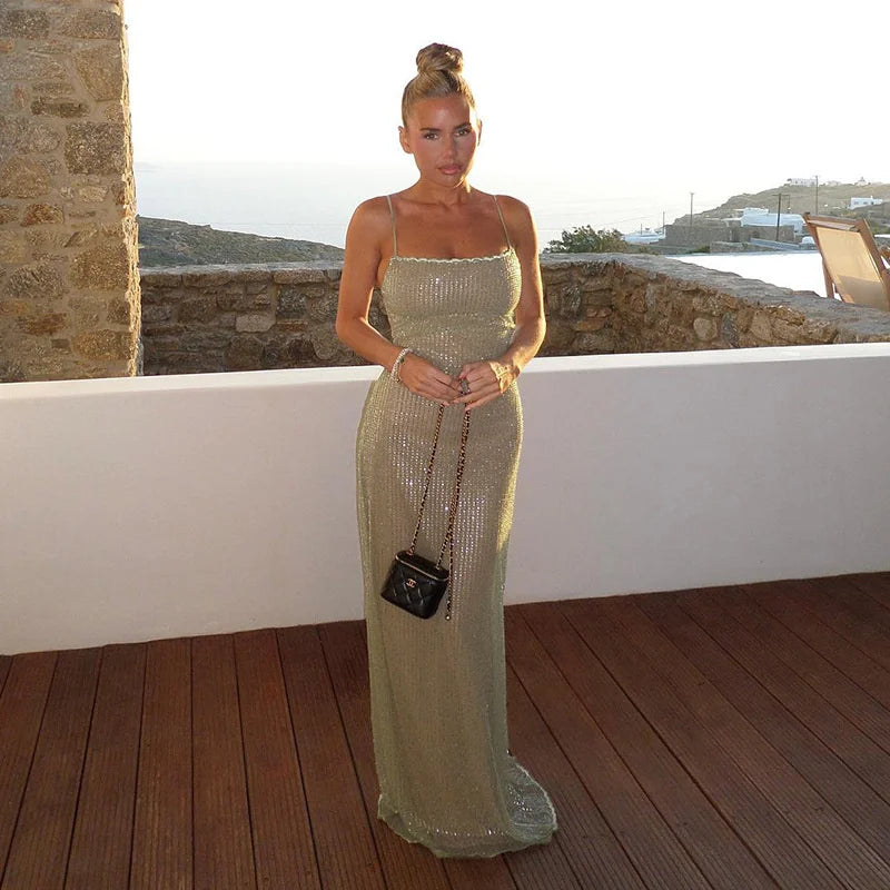 Sparkling Sleeveless Maxi Dress with Elegant Split for Parties - Image 30