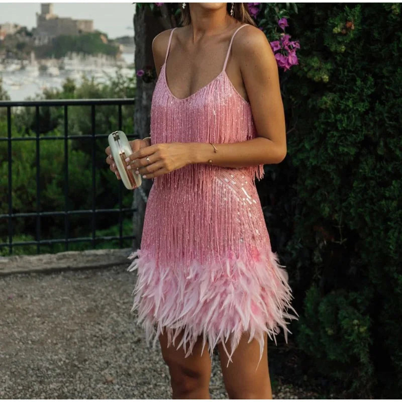 Elegant Sleeveless V-Neck Vintage Tassel Mini Dress - Image 21