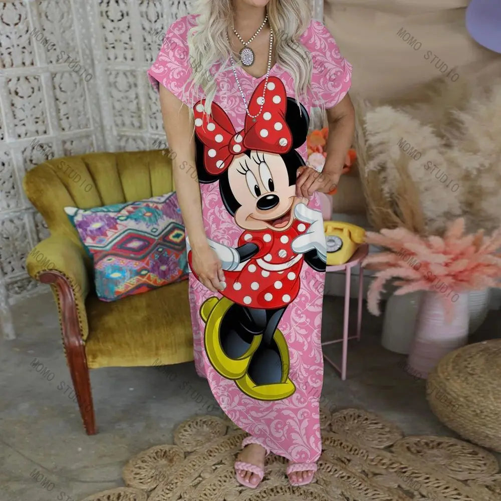 V-Neck Minnie Mouse Maxi Dress for Women - Casual Summer Style - Image 32