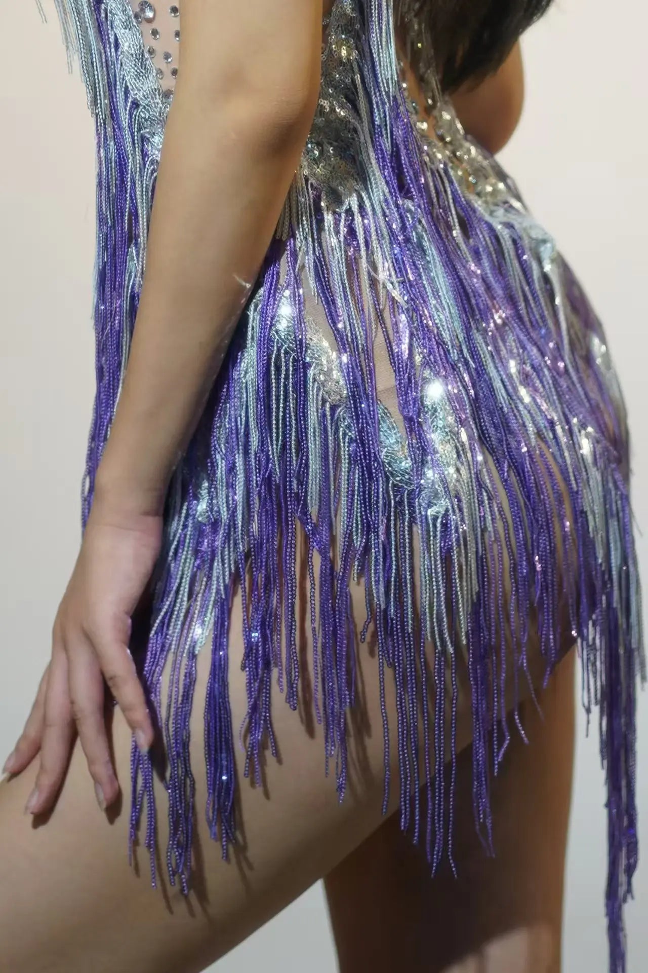 Rhinestone Tassel Latin Dance Dress for Performers - Image 12
