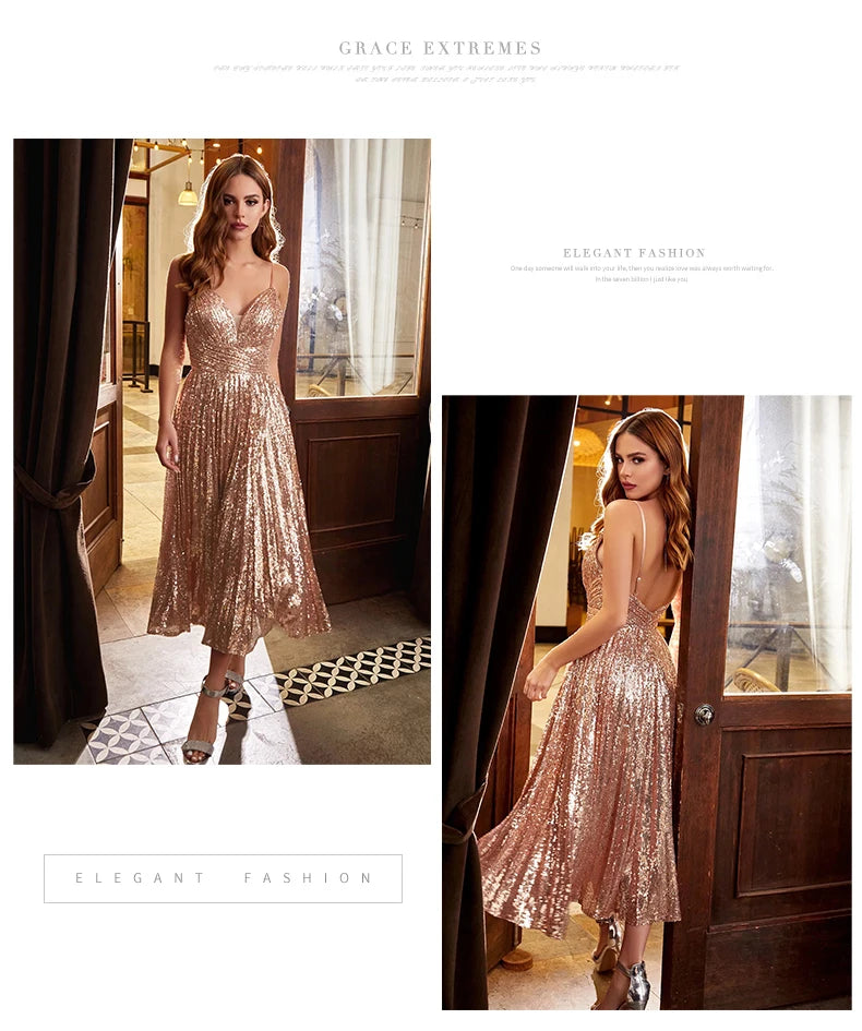 Elegant Backless Sequin Evening Dress for Women - Image 11