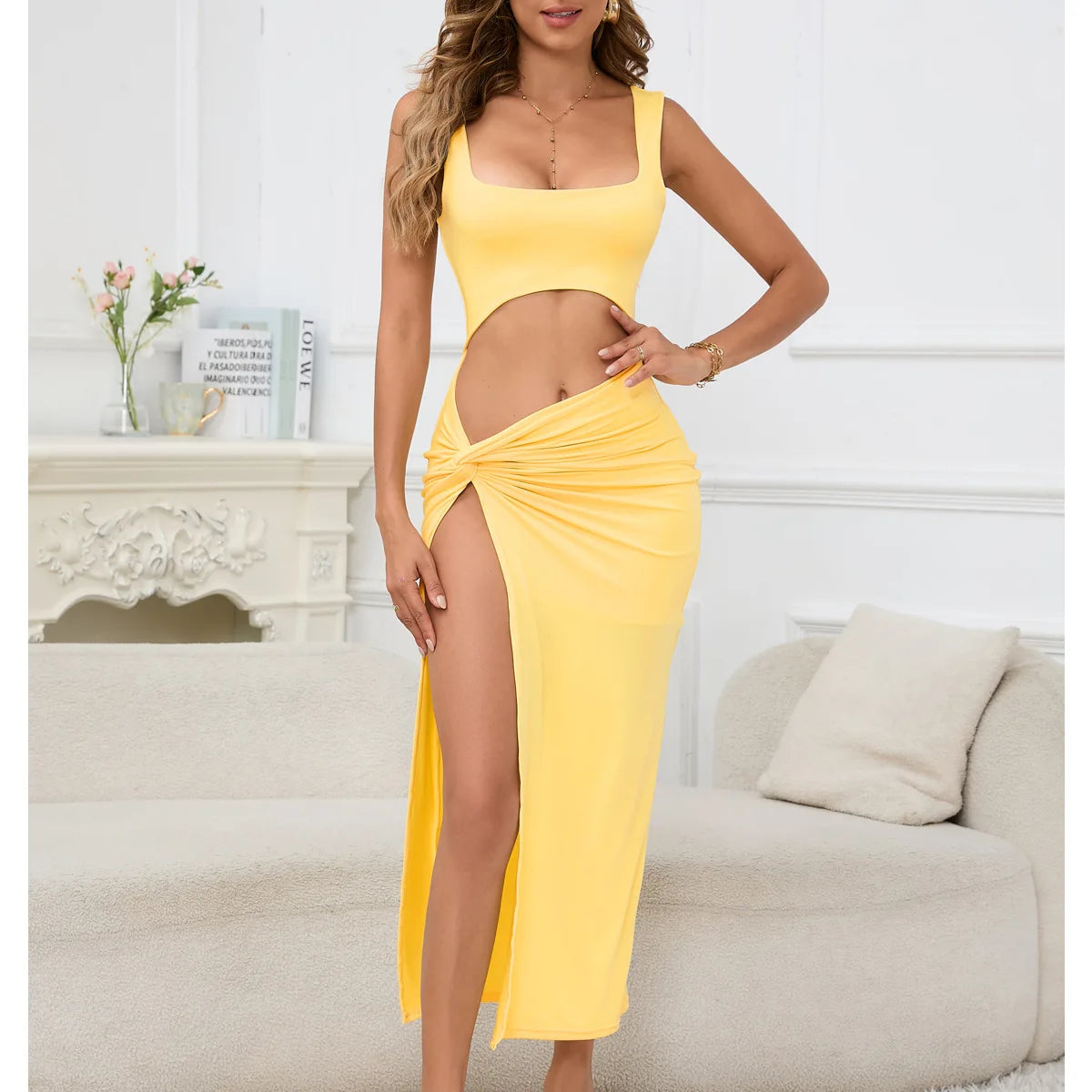 Elegant Summer Solid Color Hollow Navel Dress for Women - Image 15