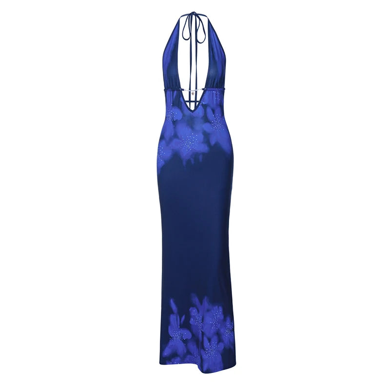 Floral Print Backless Maxi Dress with Deep V Neck - Image 15