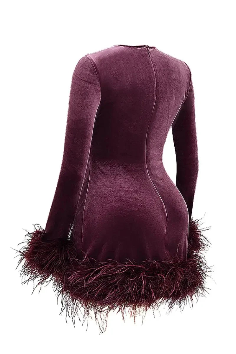 Sleek Mini Bodycon Dress with Feather Accents for Parties - Image 12
