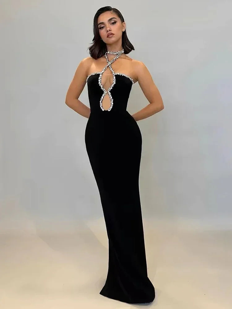 Elegant Black Strapless Bandage Dress for Autumn Events
