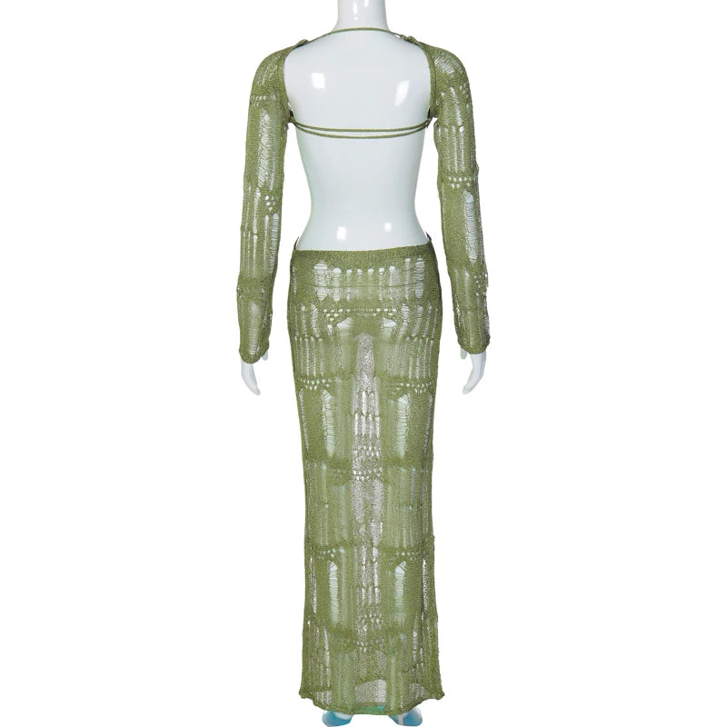 Chic Backless Knitted Maxi Dress for Fall Vacations - Image 11