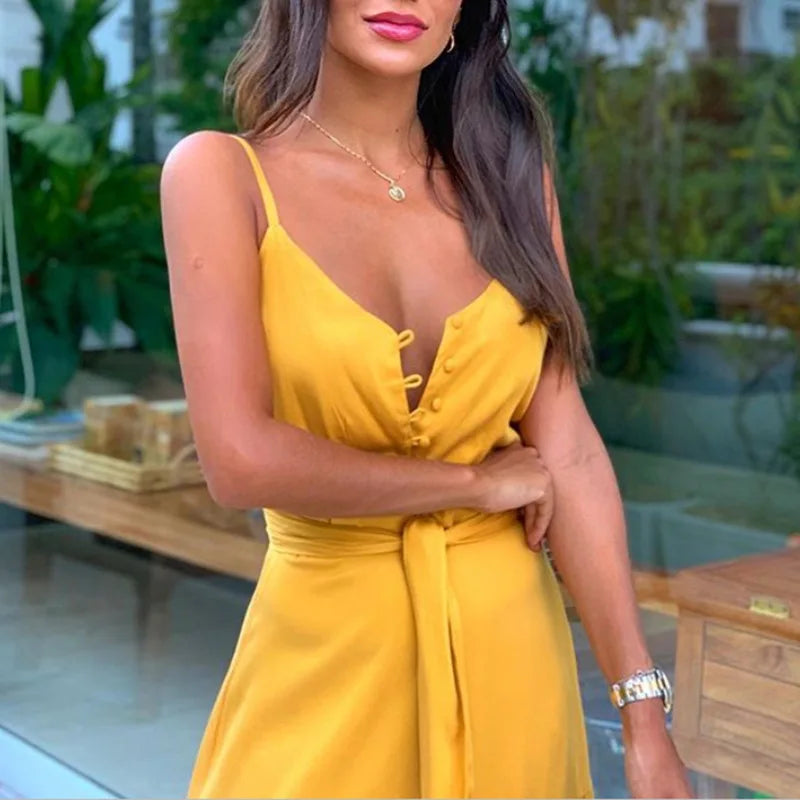 Women's Boho Spaghetti Strap Maxi Dress with Belt - Image 18